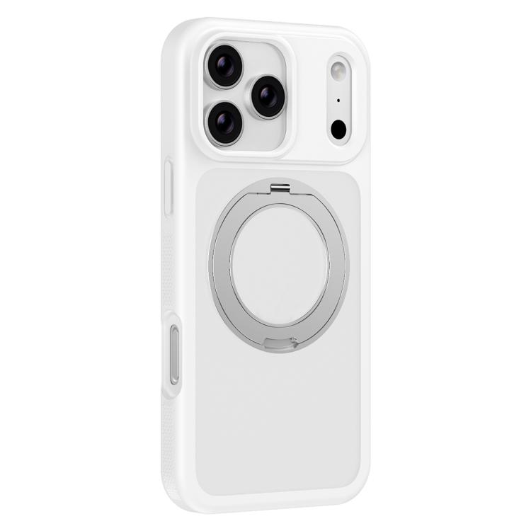 For iPhone 17 Pro Skin-friendly Anti-Stain Rotating Holder Magnetic Armor Phone Case(White)