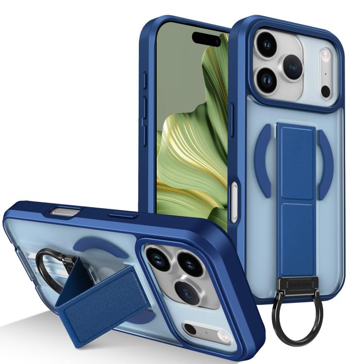 For iPhone 17 Pro Skin-Friendly D-Ring Holder Magnetic Shockproof Phone Case(Blue)