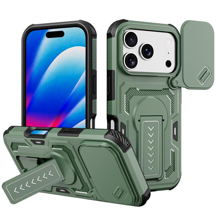 For iPhone 17 Pro Slid Camera Shield Invisible Holder PC Hybrid TPU Phone Case(Green)