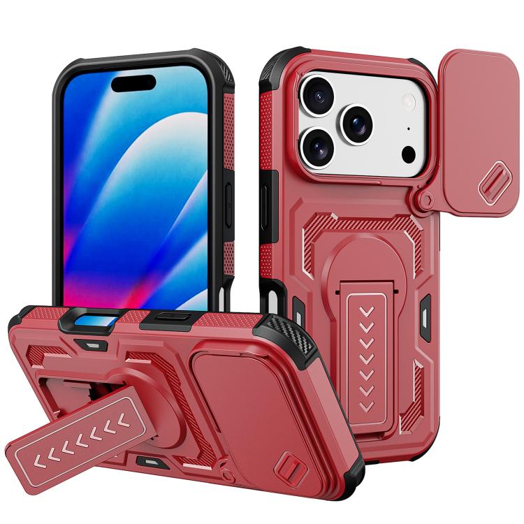 For iPhone 17 Pro Slid Camera Shield Invisible Holder PC Hybrid TPU Phone Case(Red)