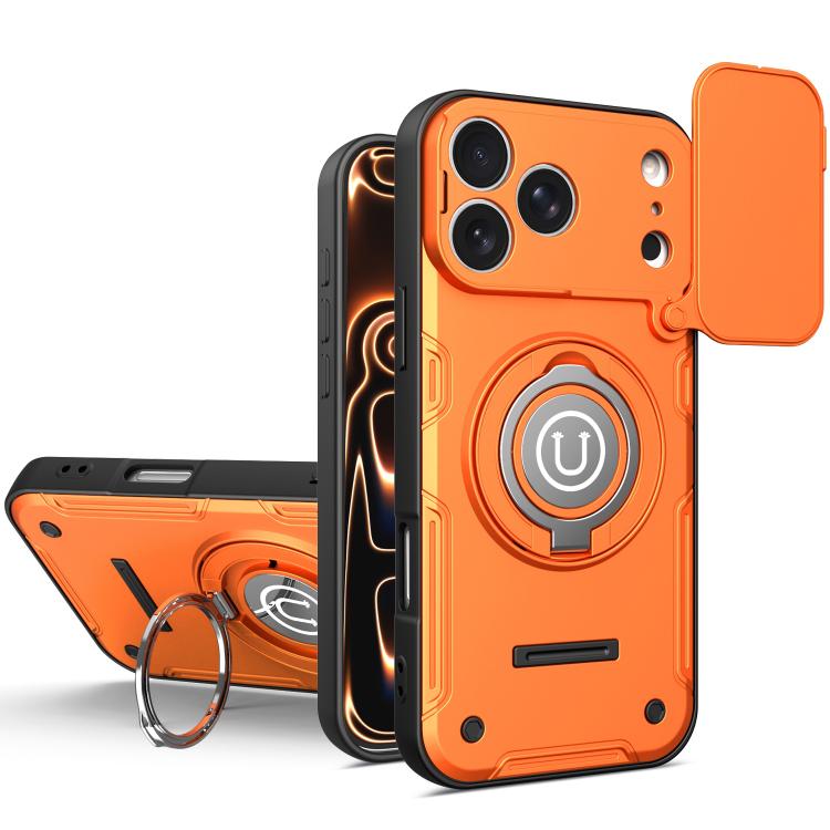 For iPhone 17 Pro Sliding Camshield Holder Magnetic Phone Case(Orange)