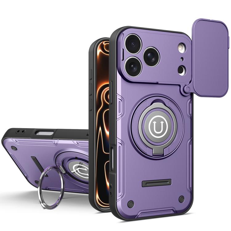 For iPhone 17 Pro Sliding Camshield Holder Magnetic Phone Case(Purple)