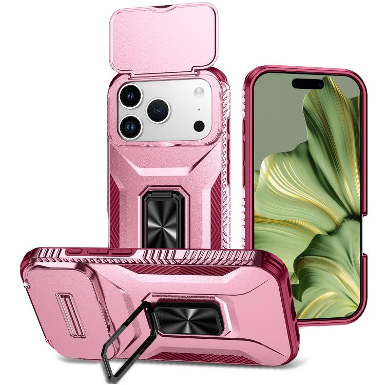 For iPhone 17 Pro Sliding Camshield Holder Phone Case(Pink + Rose Red)