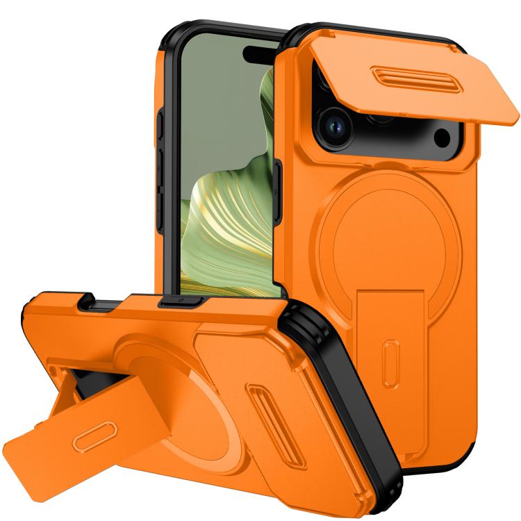 For iPhone 17 Pro Sliding Camshield MagSafe Holder Phone Case(Orange)