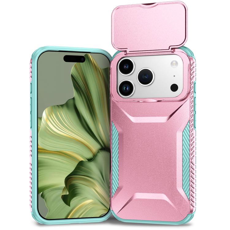 For iPhone 17 Pro Sliding Camshield Phone Case(Grey Green + Pink)