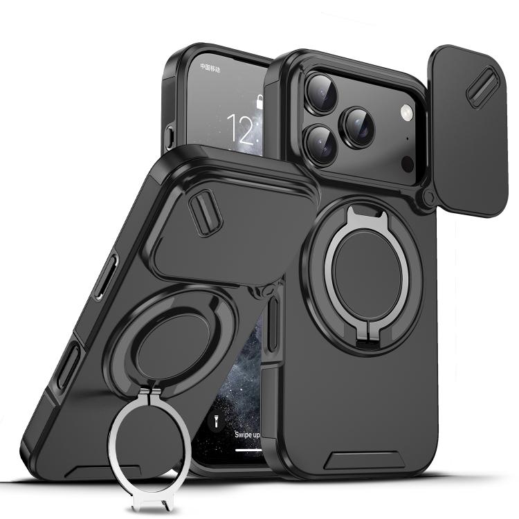 For iPhone 17 Pro Sliding Camshield Ring Holder Phone Case(Black)