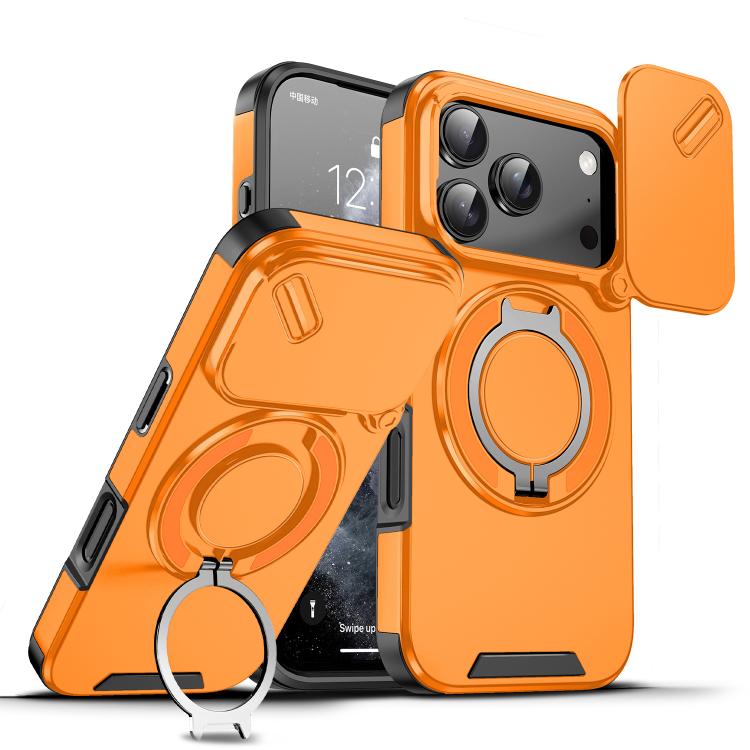 For iPhone 17 Pro Sliding Camshield Ring Holder Phone Case(Orange)
