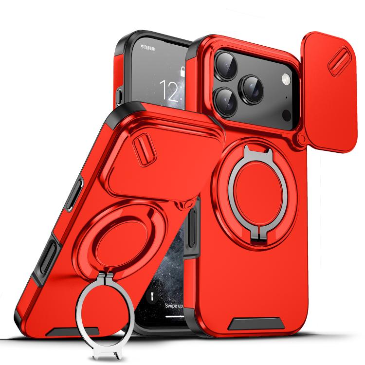 For iPhone 17 Pro Sliding Camshield Ring Holder Phone Case(Red)