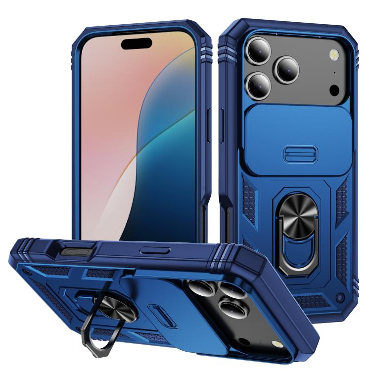 For iPhone 17 Pro Sliding Camshield TPU + PC Phone Case with Holder(Navy Blue)