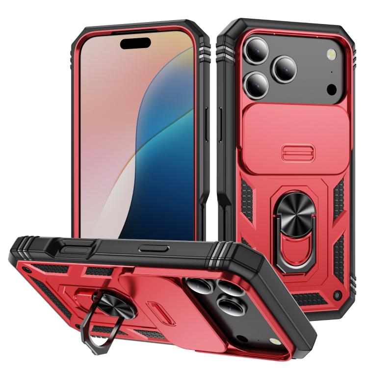 For iPhone 17 Pro Sliding Camshield TPU + PC Phone Case with Holder(Red+Black)