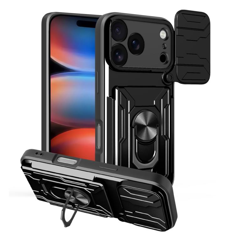 For iPhone 17 Pro Sliding Camshield TPU+PC Phone Case with Card Slot(Black)