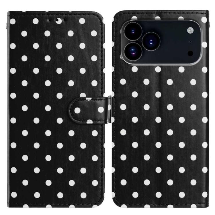 For iPhone 17 Pro Small Dots Pattern Vegan Leather Phone Case(Black)