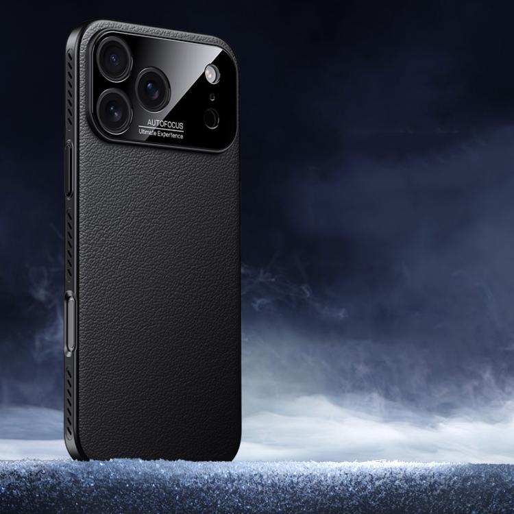 For iPhone 17 Pro Soft Armor Cooling Plain Leather Hybrid PC Phone Case(Black)