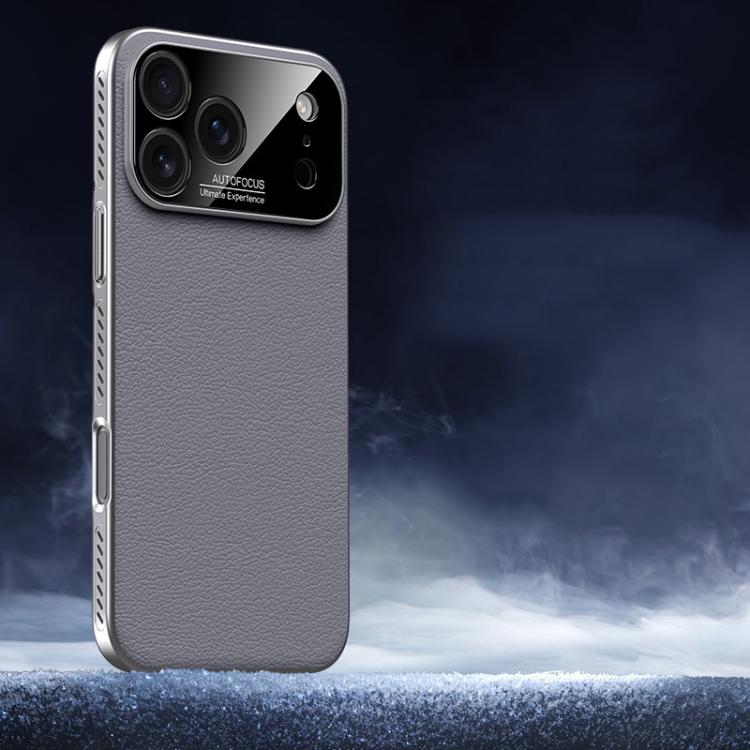 For iPhone 17 Pro Soft Armor Cooling Plain Leather Hybrid PC Phone Case(Grey)
