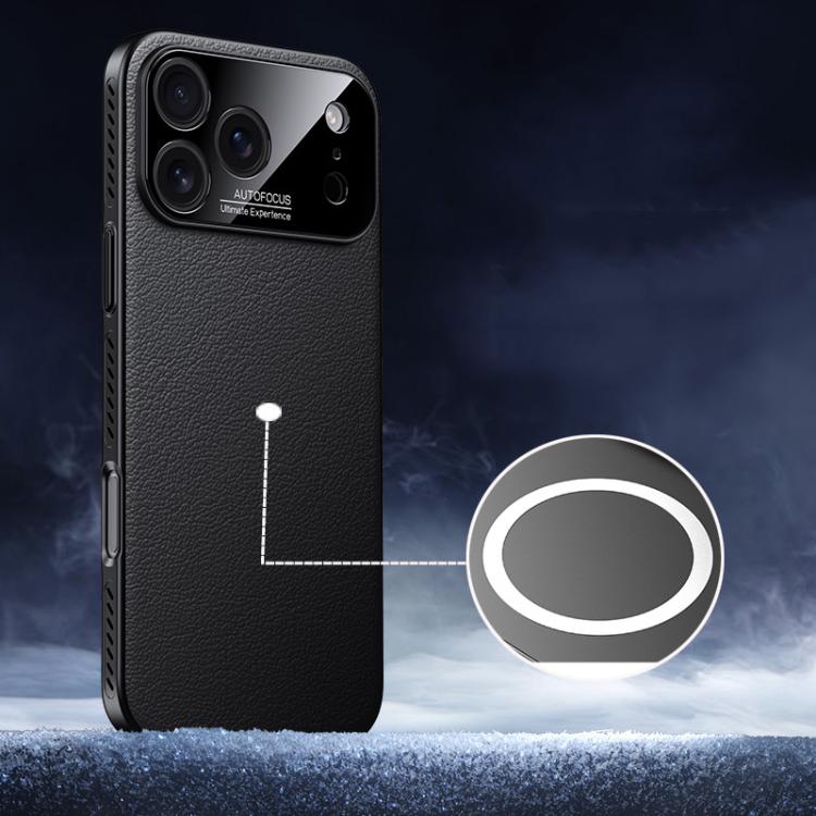 For iPhone 17 Pro Soft Armor MagSafe Cooling Plain Leather Hybrid PC Phone Case(Black)