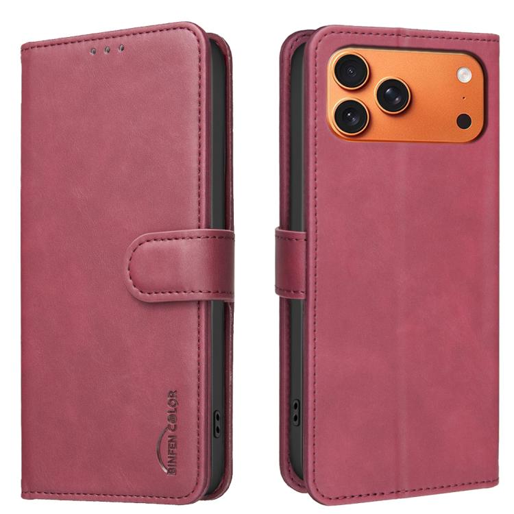 For iPhone 17 Pro Solid Color Calfskin Texture RFID Vegan Leather Phone Case(Red)