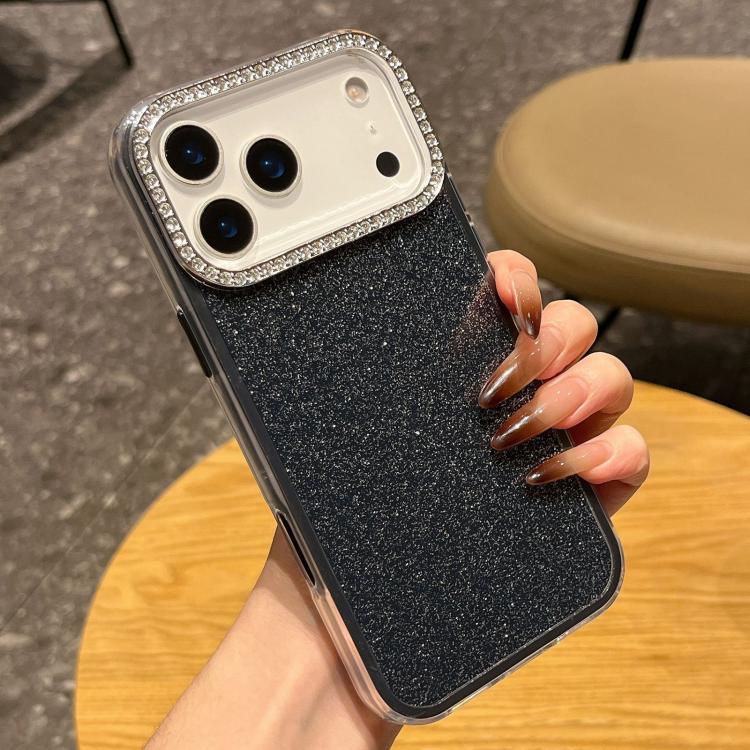 For iPhone 17 Pro Solid Color Glitter & Rhinestone Design Phone Case(Black)