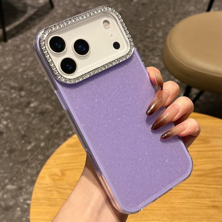 For iPhone 17 Pro Solid Color Glitter & Rhinestone Design Phone Case(Purple)