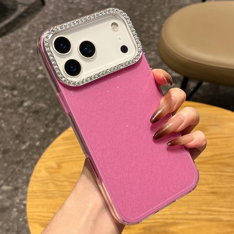 For iPhone 17 Pro Solid Color Glitter & Rhinestone Design Phone Case(Rose Red)