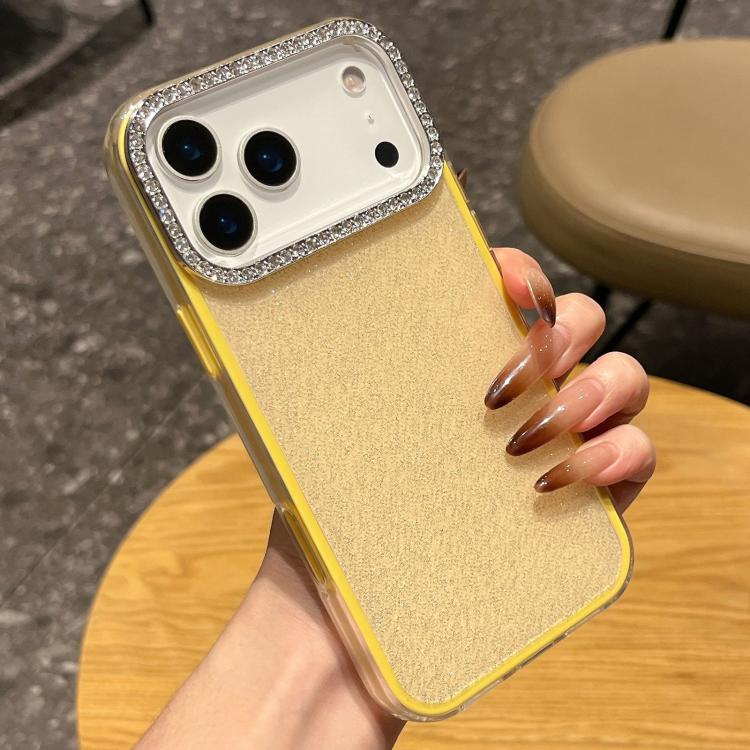 For iPhone 17 Pro Solid Color Glitter & Rhinestone Design Phone Case(Yellow)
