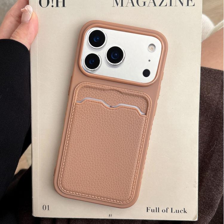 For iPhone 17 Pro Solid Color Lychee Texture Card Slot TPU Phone Case(Khaki)