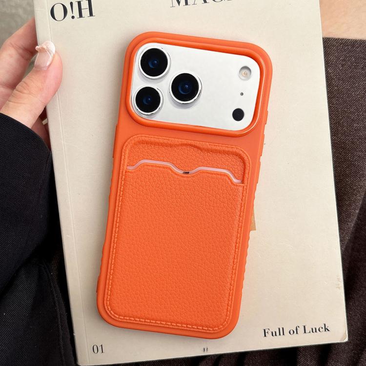 For iPhone 17 Pro Solid Color Lychee Texture Card Slot TPU Phone Case(Orange)
