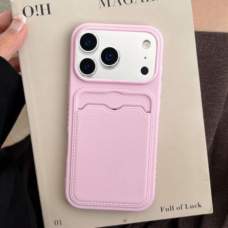 For iPhone 17 Pro Solid Color Lychee Texture Card Slot TPU Phone Case(Pink)