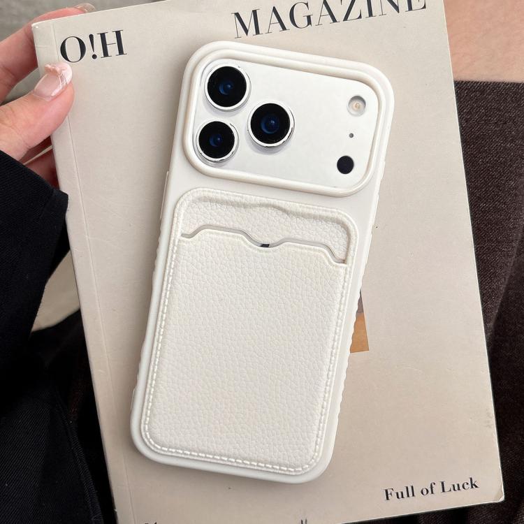 For iPhone 17 Pro Solid Color Lychee Texture Card Slot TPU Phone Case(White)