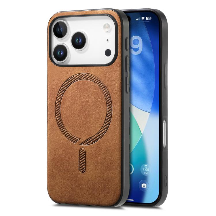 For iPhone 17 Pro Solid Color Retro Magsafe PU Back Cover Phone Case(Brown)