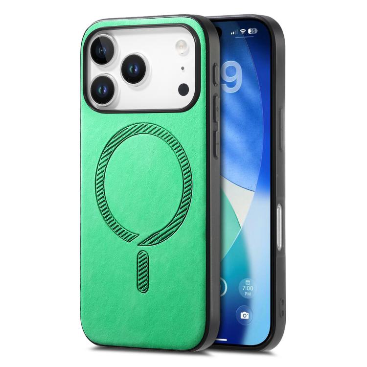 For iPhone 17 Pro Solid Color Retro Magsafe PU Back Cover Phone Case(Green)