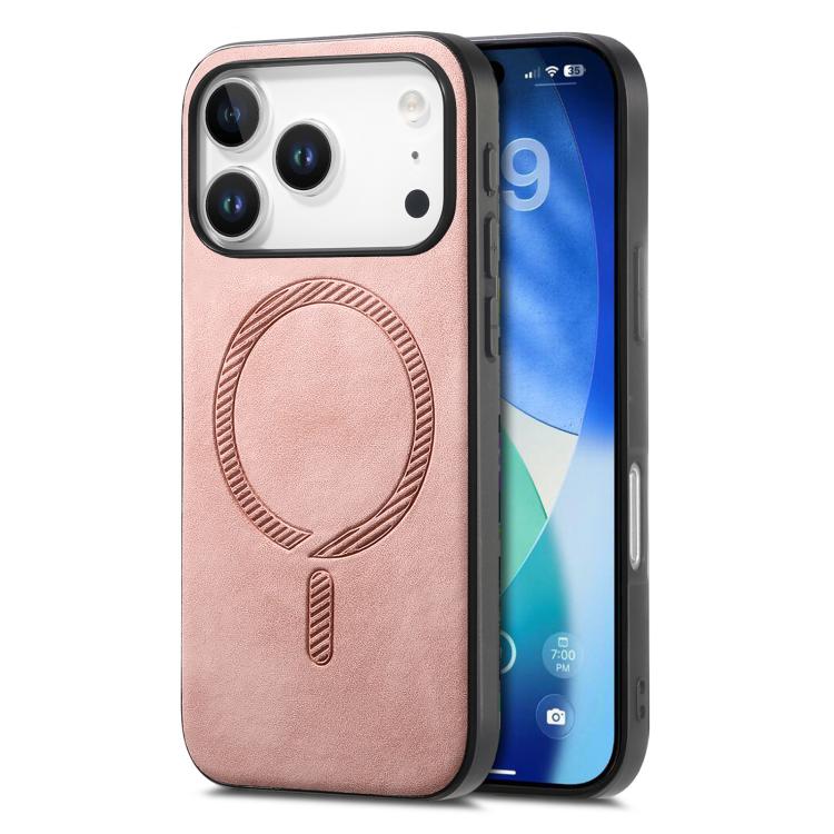 For iPhone 17 Pro Solid Color Retro Magsafe PU Back Cover Phone Case(Pink)