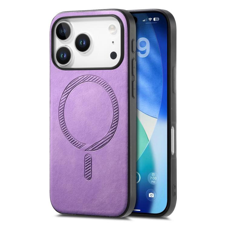 For iPhone 17 Pro Solid Color Retro Magsafe PU Back Cover Phone Case(Purple)
