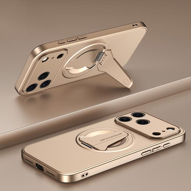 For iPhone 17 Pro Spaceship MagSafe Folding Holder Phone Case(Desert Gold)