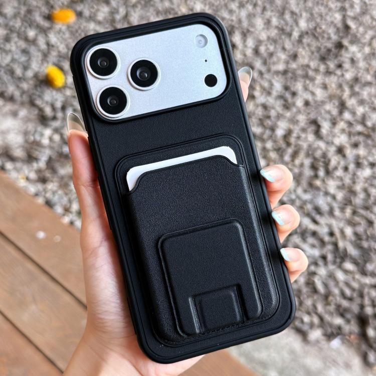 For iPhone 17 Pro Square Folding Card Bag Holder Phone Case(Black)