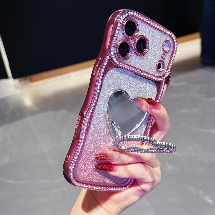 For iPhone 17 Pro Star Diamond Electroplated TPU Glitter Phone Case with Rhinestone Mirror Holder(Pink)