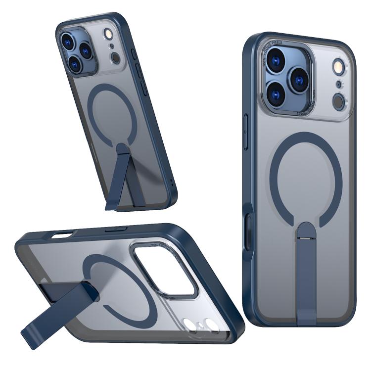 For iPhone 17 Pro Star Shine Series TPU + PC MagSafe Phone Case with Fold Holder(Navy Blue)