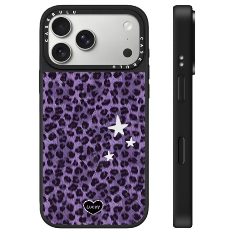 For iPhone 17 Pro Stars Leopard Series Pattern Camera Control Button Mirror Phone Case(Purple Leopard)