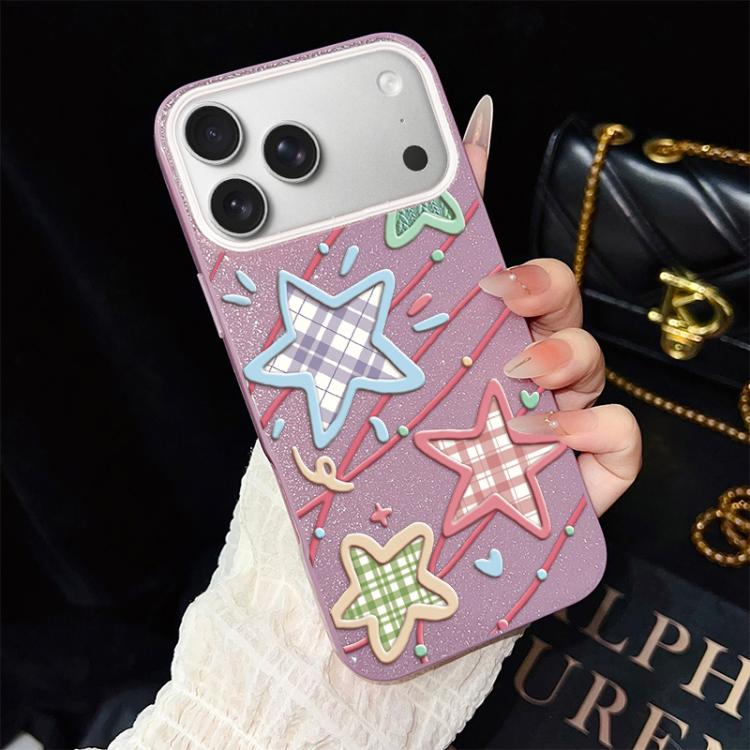 For iPhone 17 Pro Stars Pattern IMD Glitter PC Hybrid TPU Phone Case(Purple)