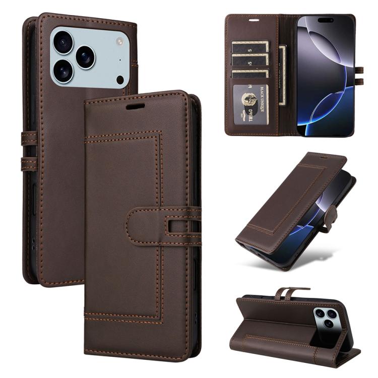 For iPhone 17 Pro Stitched Magnetic Buckle Leather Phone Case(Coffee)