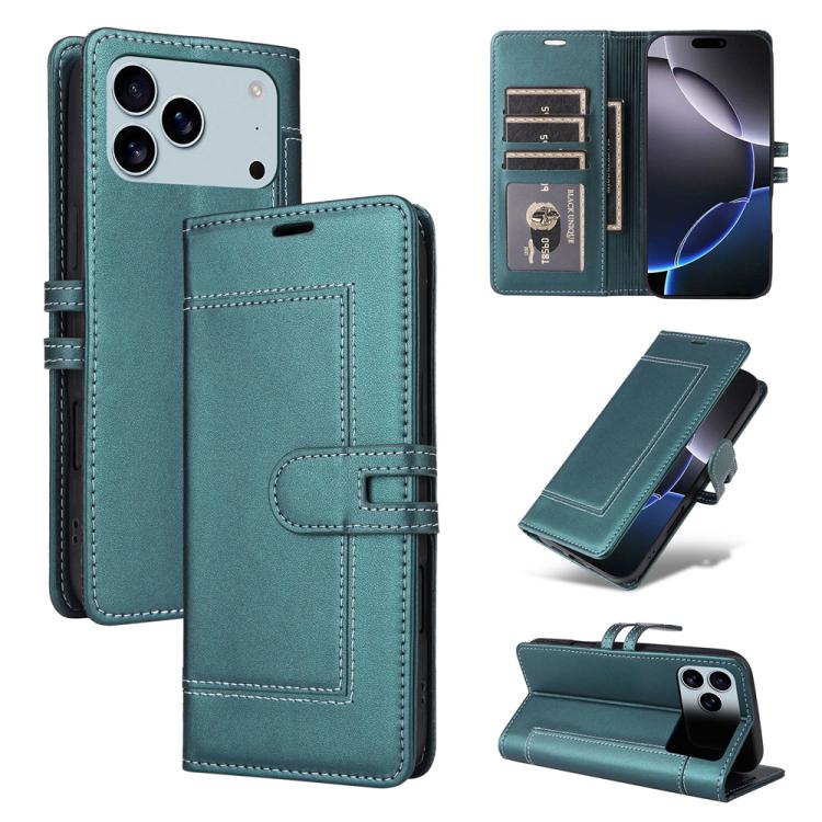 For iPhone 17 Pro Stitched Magnetic Buckle Leather Phone Case(Green)