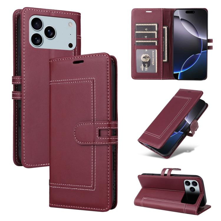 For iPhone 17 Pro Stitched Magnetic Buckle Leather Phone Case(Red)