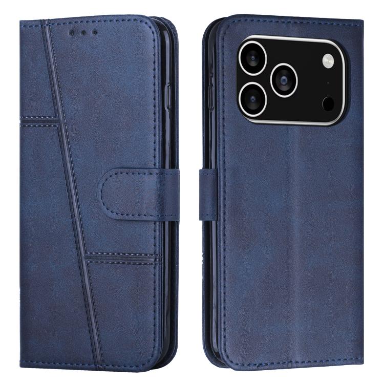 For iPhone 17 Pro Stitching Calf Texture Buckle Leather Phone Case(Blue)