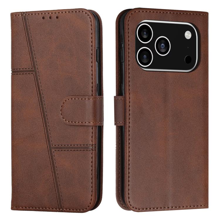 For iPhone 17 Pro Stitching Calf Texture Buckle Leather Phone Case(Brown)