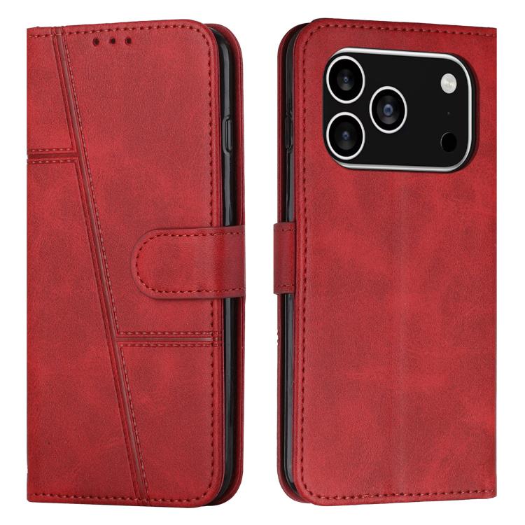 For iPhone 17 Pro Stitching Calf Texture Buckle Leather Phone Case(Red)