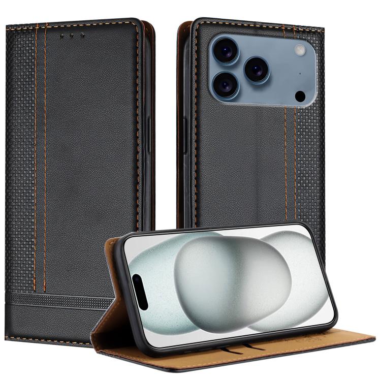 For iPhone 17 Pro Stitching Design Scratch-Resistant Vegan Leather Phone Case(Black)