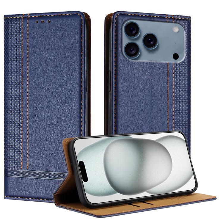 For iPhone 17 Pro Stitching Design Scratch-Resistant Vegan Leather Phone Case(Blue)