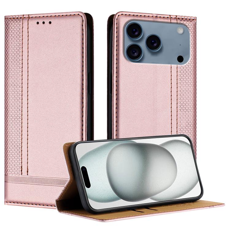 For iPhone 17 Pro Stitching Design Scratch-Resistant Vegan Leather Phone Case(Rose Gold)
