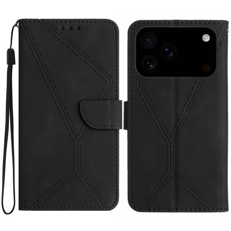 For iPhone 17 Pro Stitching Embossed Leather Phone Case(Black)
