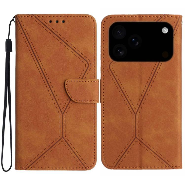 For iPhone 17 Pro Stitching Embossed Leather Phone Case(Brown)