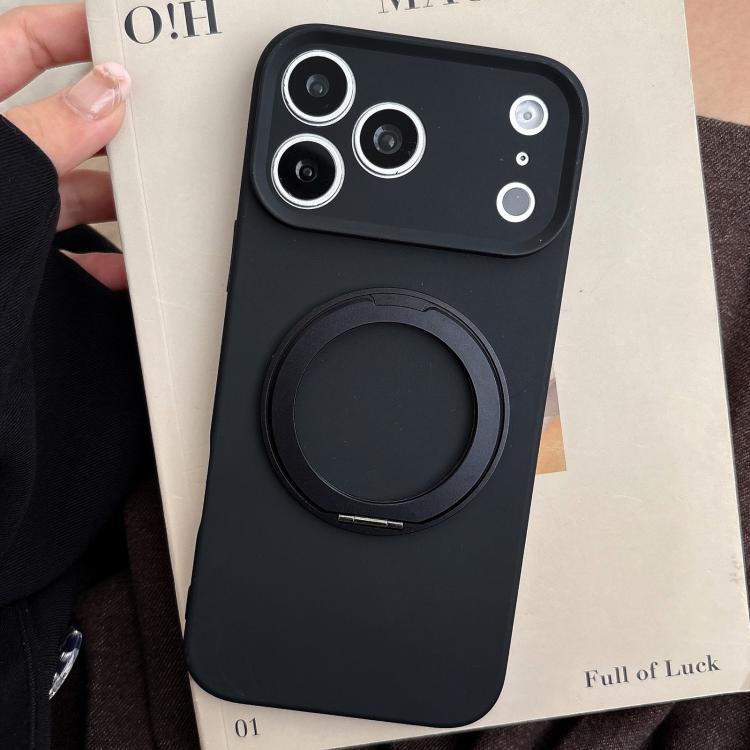 For iPhone 17 Pro Stress Relief Holder Magnetic Fine Hole Silicone Phone Case(Black)